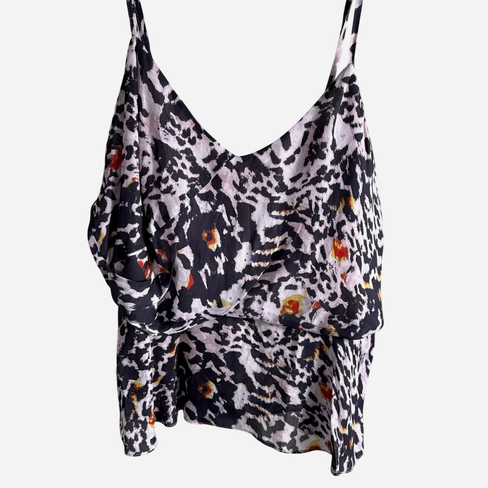 Parker Silk Blend Peplum Cami Top Abstract Animal Print Black White P9H5827SBP